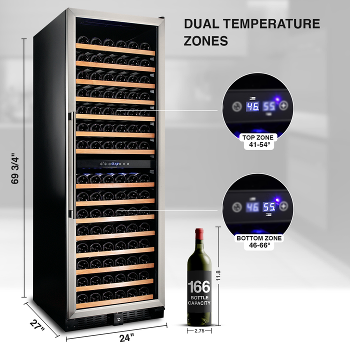 Smith & Hanks - 24" 166 Bottle Premium Dual Zone Wine Cooler with Seamless Stainless Steel Trim Door (RE100041)