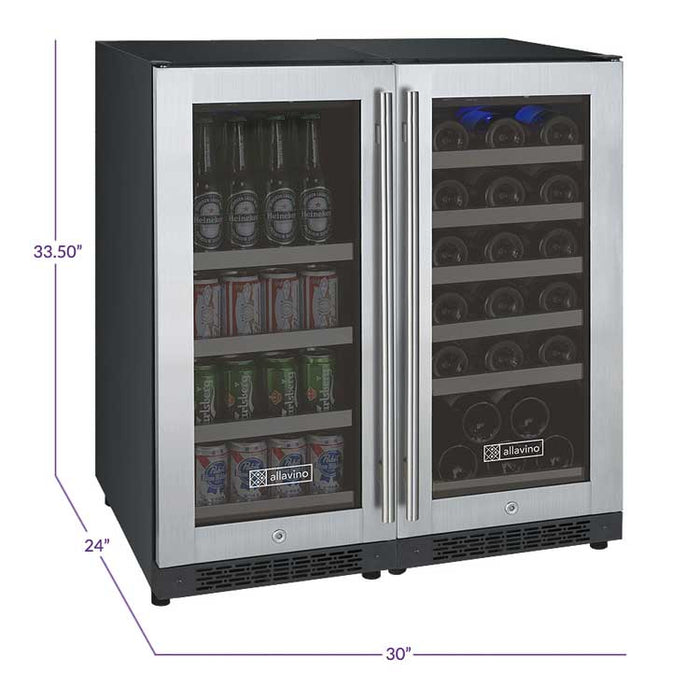 Allavino - 30"  30-Bottle/88 Can Stainless Steel Wine & Beverage Center (BF 3Z-VSWB15-2S20)