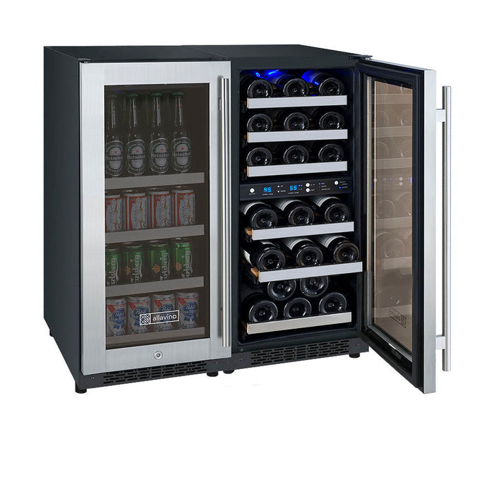 Allavino - 30" 30-Bottle/88 Can Dual-Zone Side by Side Wine & Beverage Center (BF 3Z-VSWB15-3S20)