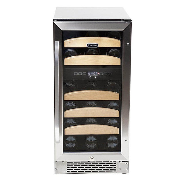 Whynter - 15" 28-Bottle Dual-Zone Built-in/Freestanding Sleek Black Wine Cooler w/ Stainless Steel Trimmed Glass Door (BWR-281DZ)