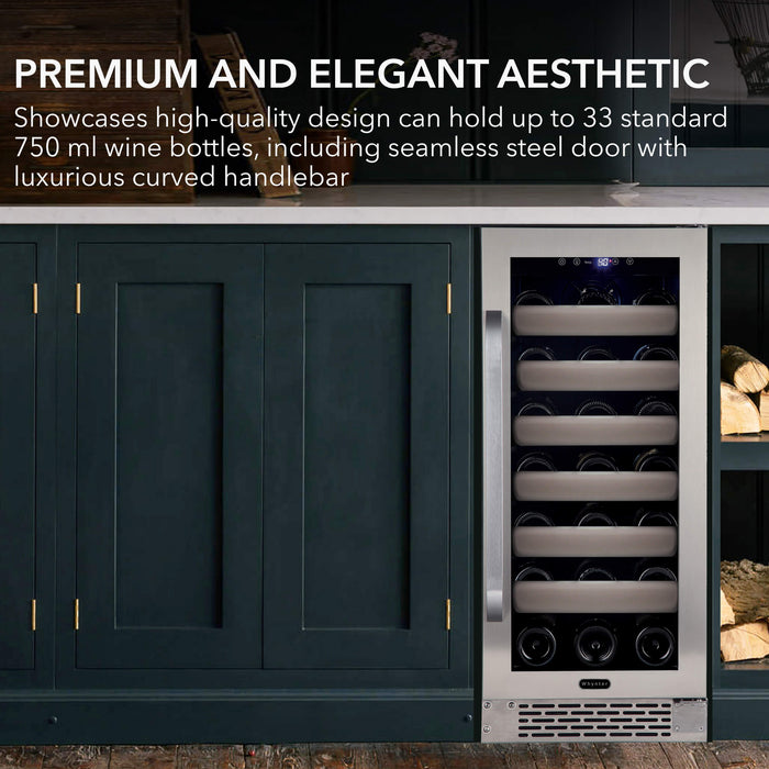 Whynter - 15" Elite Series 33-Bottle Single-Zone Freestanding/Built-In Wine Cooler w/ Seamless Stainless Steel Glass Door (BWR-331SL)