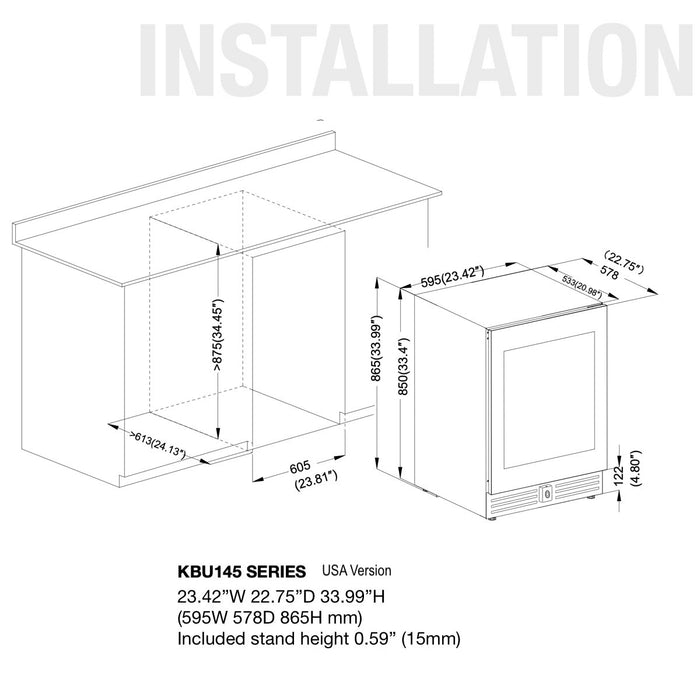 KingsBottle - 24" 46 Bottle UnderCounter/Freestanding Low-E Glass Door Dual Zone Wine Cooler (KBU145DX)