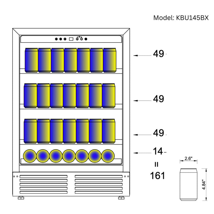 KingsBottle - 24" 161 Cans UnderCounter/Freestanding Low-E Glass Door Beverage Center (KBU145BX)