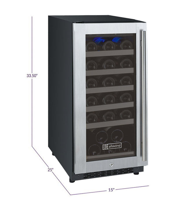 Allavino - 15"  30-Bottle Single-Zone FlexCount II Tru-Vino Stainless Steel Wine Cooler (AO VSWR30)