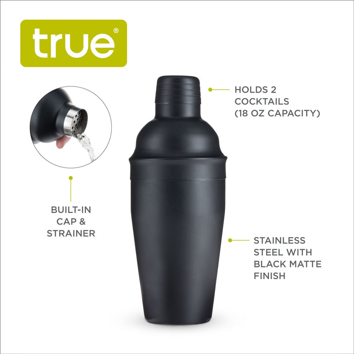 Ash: 18-Ounce Matte Black Cocktail Shaker by True (7867)