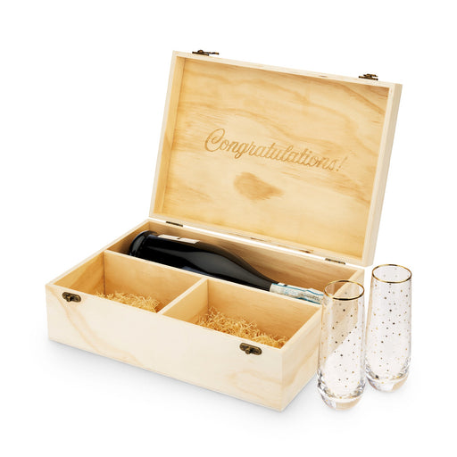 Celebrate Wood Champagne Box with Set of Flutes by Twine®