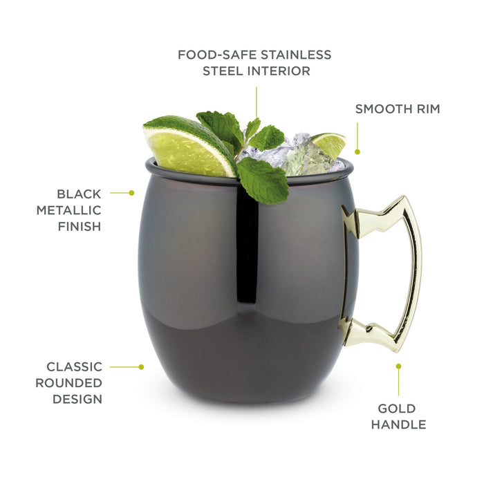 Black Moscow Mule Mug with Gold Handle, 2 Pack, by True (7385)