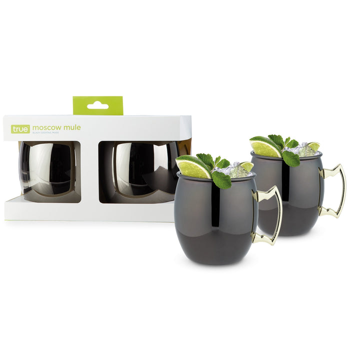 Black Moscow Mule Mug with Gold Handle, 2 Pack, by True (7385)