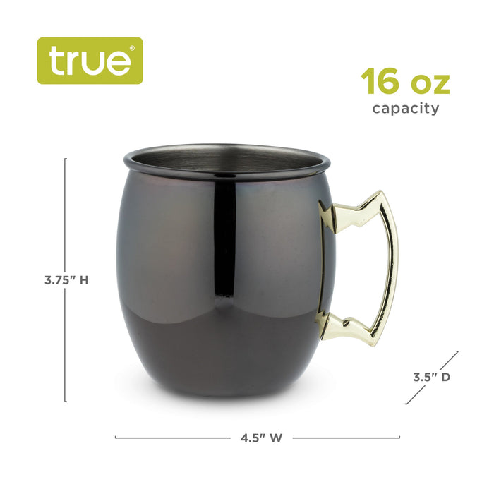 Black Moscow Mule Mug with Gold Handle, 2 Pack, by True (7385)