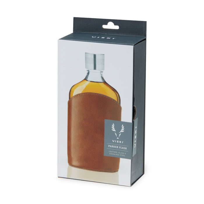 Parker Leather-Wrapped Glass Flask by Viski