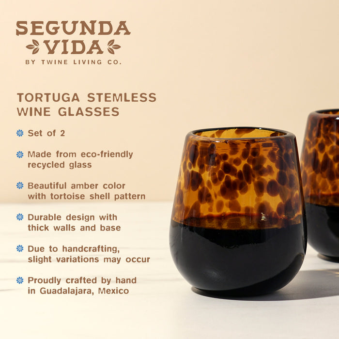 Tortuga Recycled Stemless Wine Glass Set by Twine Living (11023)