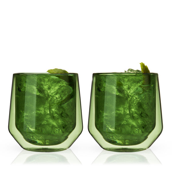 Double Walled Aurora Tumblers in Green set of 2 by Viski (11189)