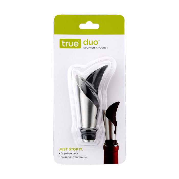 Duo Bottle Stopper And Pour Spout in Black by True (0402)