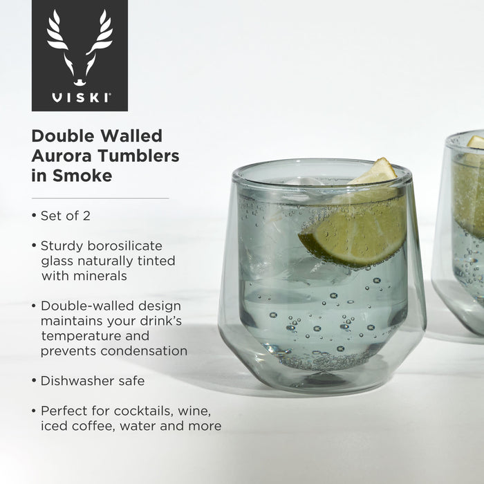 Double Walled Aurora Tumblers in Smoke, set of 2 by Viski (11187)