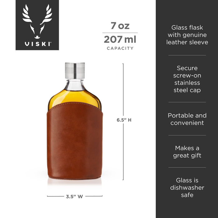 Parker Leather-Wrapped Glass Flask by Viski