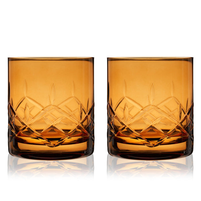 Admiral Cut Crystal Rocks Glasses in Amber Viski® (11413)