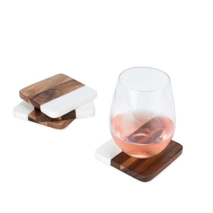 Marble & Acacia Coaster Set by Twine® (7672)