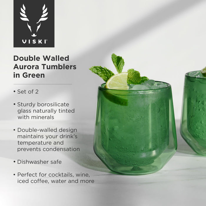 Double Walled Aurora Tumblers in Green set of 2 by Viski (11189)