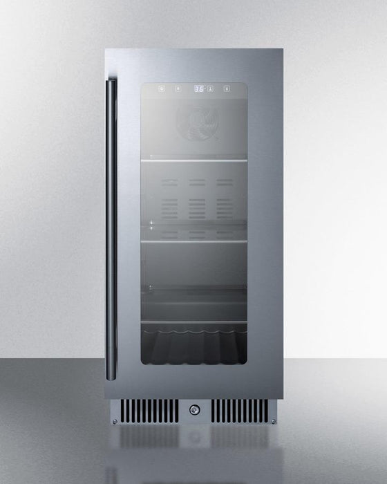 Summit - 15" Black Cabinet w/ Stainless Steel Glass Door Frame Single-Zone Beverage Center (CL156BV)