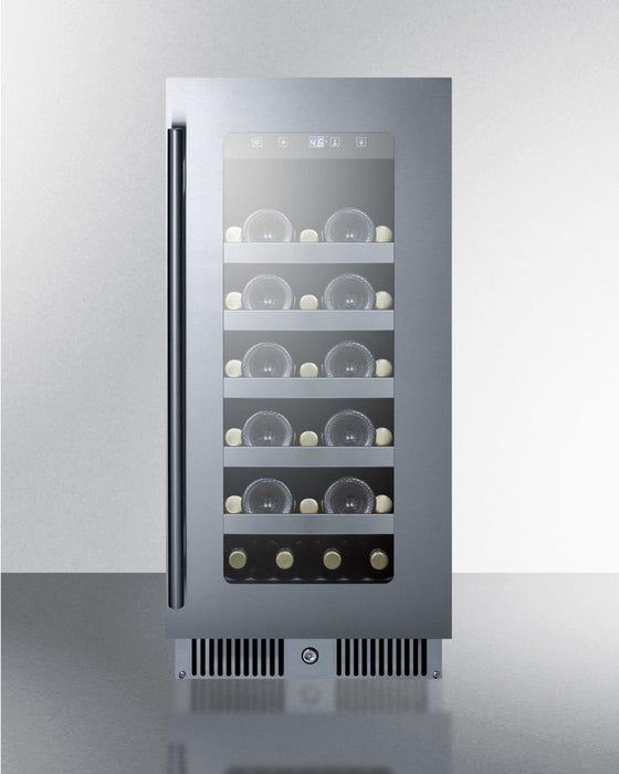 Summit - 15" 29-Bottle Single-Zone Black Cabinet w/ Stainless Steel Glass Door Frame Wine Cooler (CL155WC)