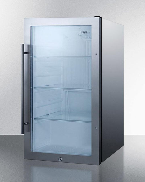 Summit - 19"  Shallow Depth Glass Door Beverage Center, Stainless Steel/Panel Ready Cabinet, Reversible Door (SPR489OSCSS)