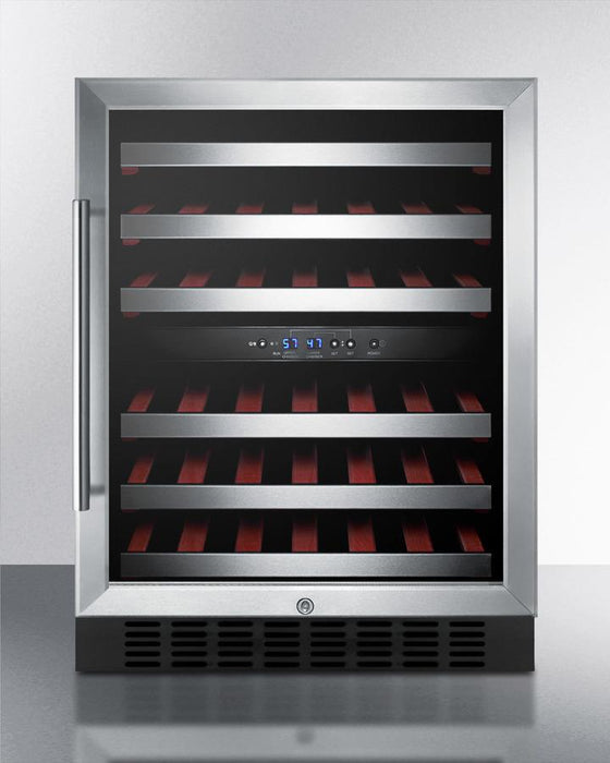 Summit - 24"  46-Bottle Dual-Zone Wine Cooler w/ Tempered Glass Stainless Steel Frame Door, Black/Stainless Steel Wrapped Cabinet (SWC530BLBIST)