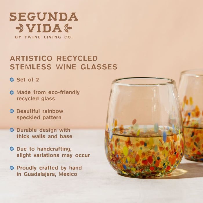 Artistico Recycled Stemless Wine Glass Set by Twine Living®