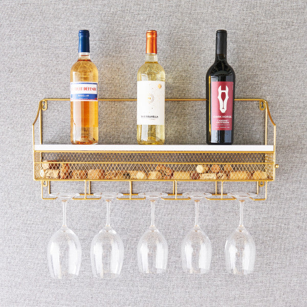 Gold Wall Mounted Wine Rack & Cork Storage (10617)