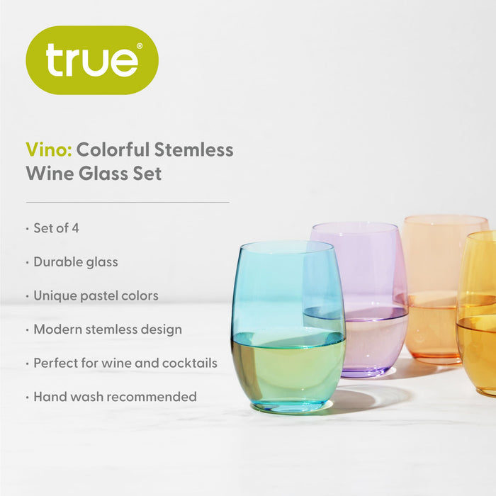 Color Stemless Wine Glass set of 4 by True (11415)