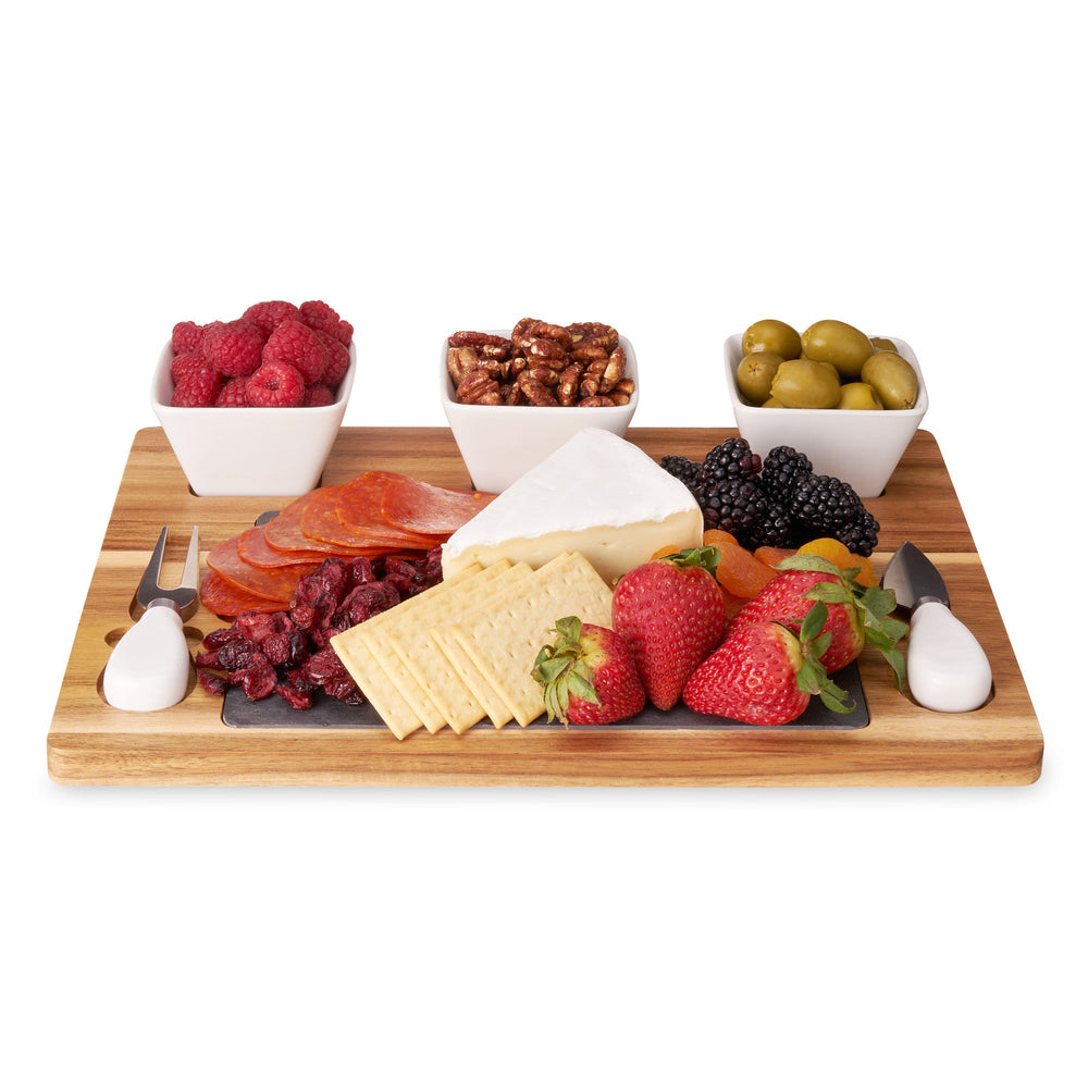 Acacia & Slate Cheese Board Set w/Ceramic Bowls by Twine Living