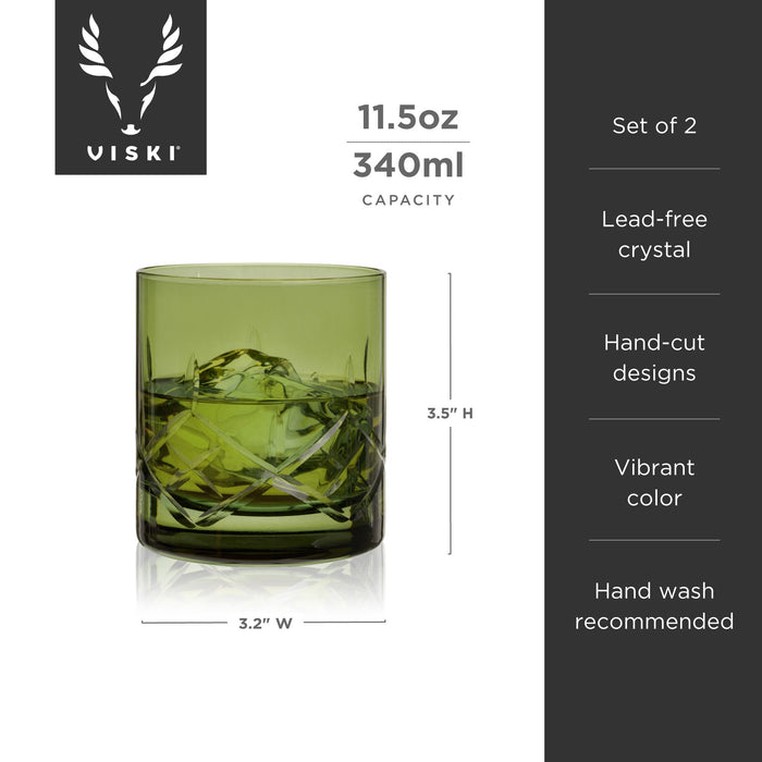 Admiral Cut Crystal Rocks Glasses in Green Viski® (11412)